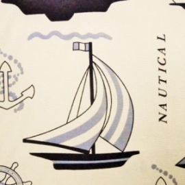 Cotton Canvas Print BLUE / IVORY BOATS