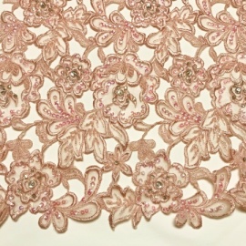 Cut Out Beaded Sequin Guipure Lace BLUSH PINK