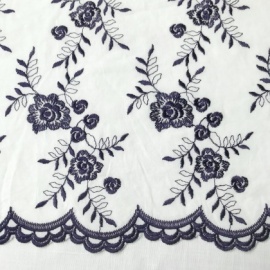 Embroidered Cotton IVORY / NAVY