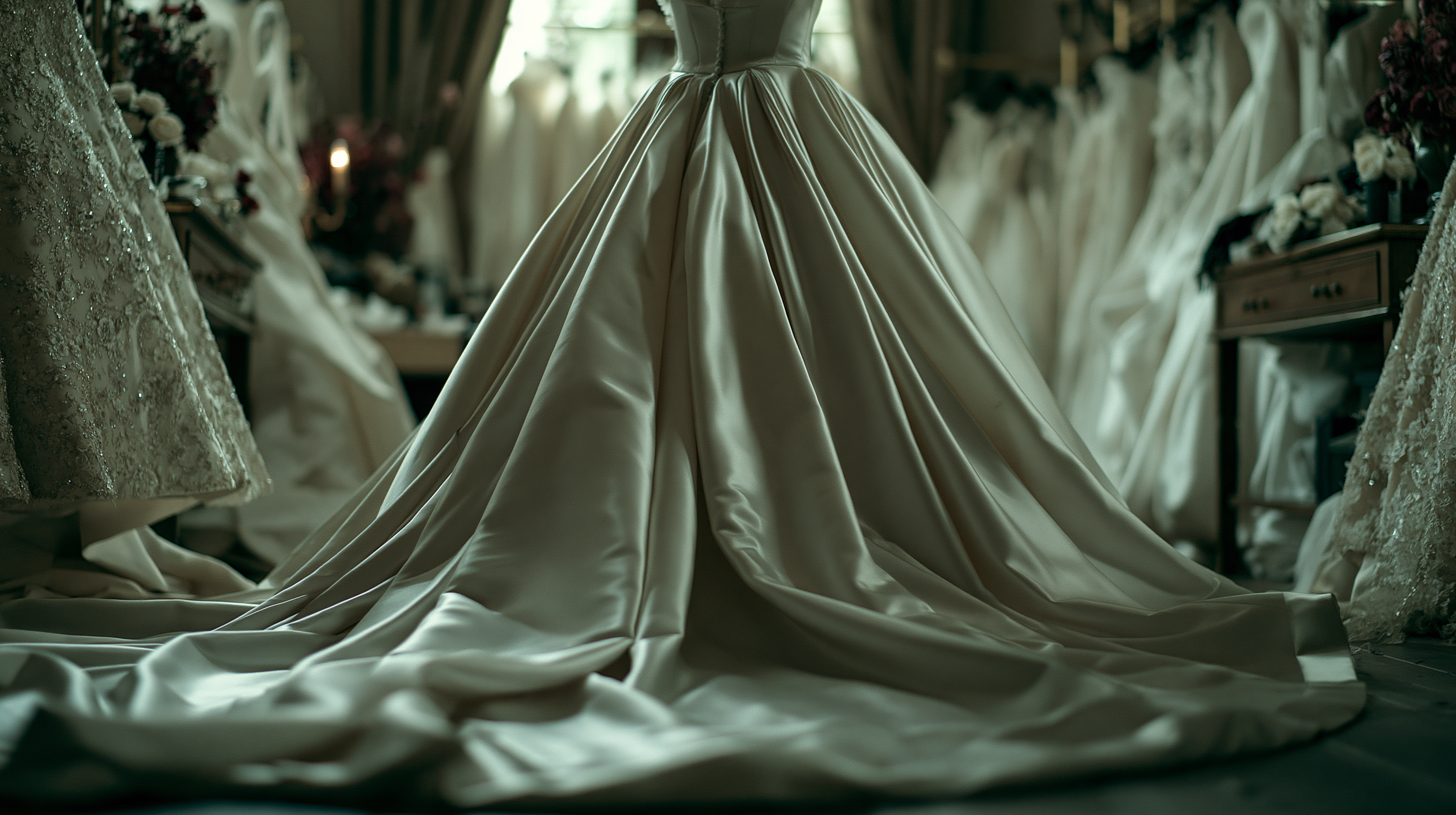 duchess satin dress NEW COLLECTION / With intricate hand beading, this duchess satin mermaid dress is designed to accentuate the waistline and the flowing train adds a touch or allure., Pret a Marie Ready-to-Wear,