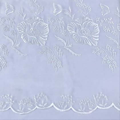 Embroidered Large Flower Organza WHITE