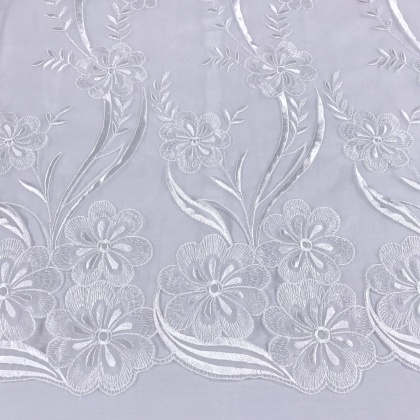 Embroidered Trailing Flower Organza WHITE