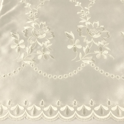 Embroidered Polyester Satin IVORY FLOWER