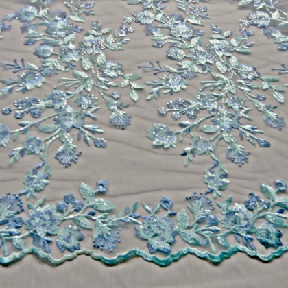 Embroidered Sequin Tulle AQUA / BLUE