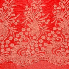 Metallic-effect Embroidered Tulle RED