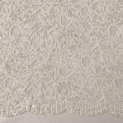 Ornate Beaded Corded Lace IVORY