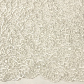 Ornate Beaded Swirl Sequin Tulle IVORY