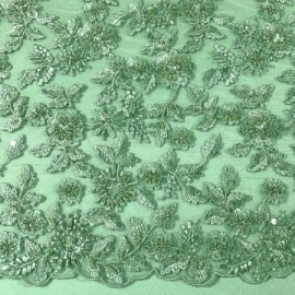 Ornate Beaded Sequin Tulle ICE GREEN