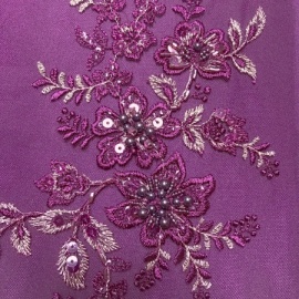 Ornate Beaded Sequin Tulle PLUM / PLATINUM