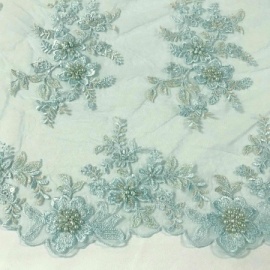 Ornate Beaded Sequin Tulle PALE BLUE / SILVER