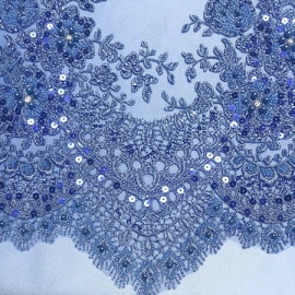 Ornate Beaded Sequin Tulle BLUE