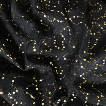Random Swirl Sequin Tulle BLACK / GOLD