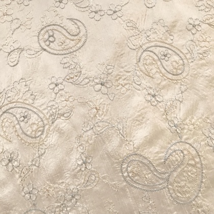 Embroidered Paisley Silk Dupion IVORY / GOLD / DUCK EGG