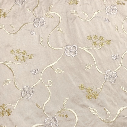 Embroidered Silk Dupion IVORY / BLUE / GOLD