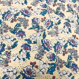 Cotton Print Flowers CREAM / TURQUOISE