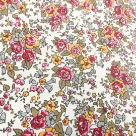 Cotton Print Flowers IVORY / CERISE