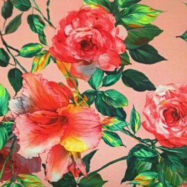 Digital Print Stretch Floral Crepe PINKY PEACH