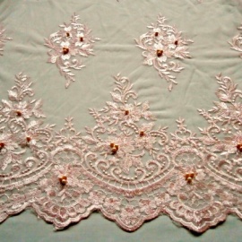 Embroidered Beaded Tulle IVORY / PINK
