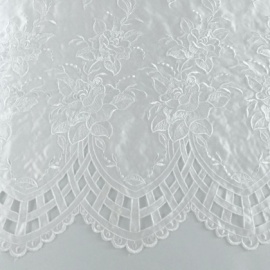 Open Scallop Embroidered Duchess Satin WHITE