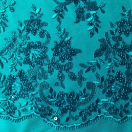 Embroidered Flower Sequin Tulle TEAL