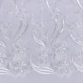 Embroidered Trailing Flower Organza WHITE