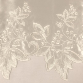 Embroidered Polyester Satin Round Flower IVORY