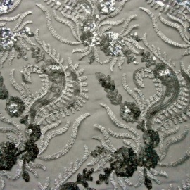 Embroidered Sequin Tulle PEWTER