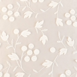 Faux Leather Flower and Leaf Tulle IVORY