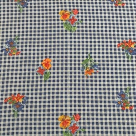 Gingham Flower Bubble Crepe BLUE