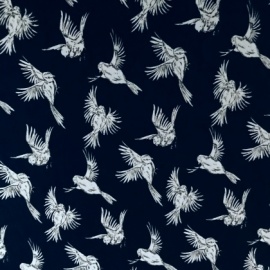 Lightweight Printed Crepe NAVY BIRDS