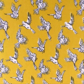 Lightweight Printed Crepe MUSTARD BIRDS