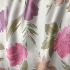 Lightweight Printed Polyester Satin PINK FLOWER