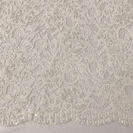 Ornate Beaded Corded Lace IVORY