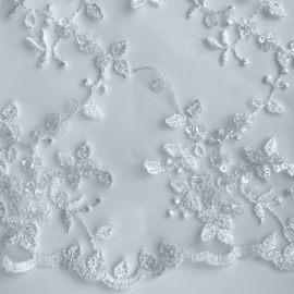 Ornate Beaded Sequin Tulle Fine Flower WHITE