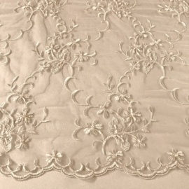 Ornate Beaded Sequin Tulle IVORY FLORAL