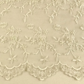 Ornate Beaded Sequin Tulle Spring Flower IVORY