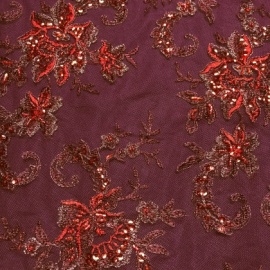 Ornate Beaded Tulle AUBERGINE / WINE