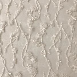 Ornate Beaded Trailing Flower Tulle IVORY
