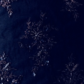 Ornate Beaded Sequin Flower Tulle NAVY