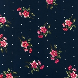 Printed Poly Chiffon Georgette NAVY / PINK FLOWER
