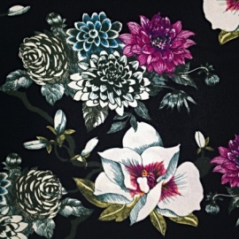 Printed Poly Chiffon Georgette BLACK FLOWERS