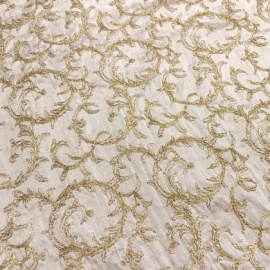 Embroidered Scroll Slubbed Silk IVORY / GOLD