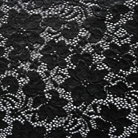 Stretch Ornate Flower Lace BLACK