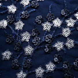 Tulle With Sequin Dainty Flower NAVY