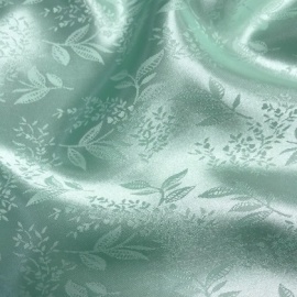 Very Lightweight Satin AQUA LEAVES